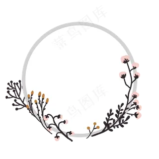 文艺棉花干花圆形边框PNG免抠