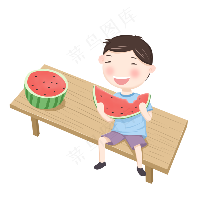 大暑卡通小男孩吃西瓜(3000X3000(DPI:300))psd模版下载