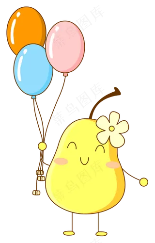 彩色的气球和卡通可爱拟人化梨子