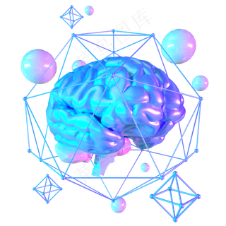 科技智能大脑数据蓝色线框医球菱,免抠元素