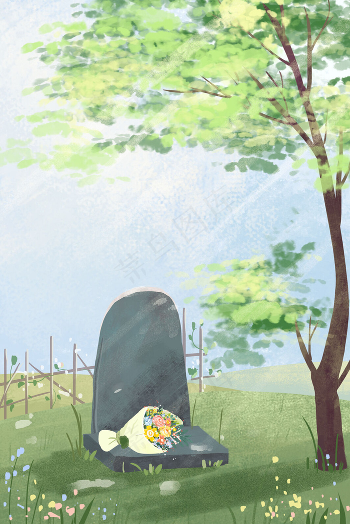 清明祭祀扫墓小清新安静(3545X5315(DPI:300))psd模版下载