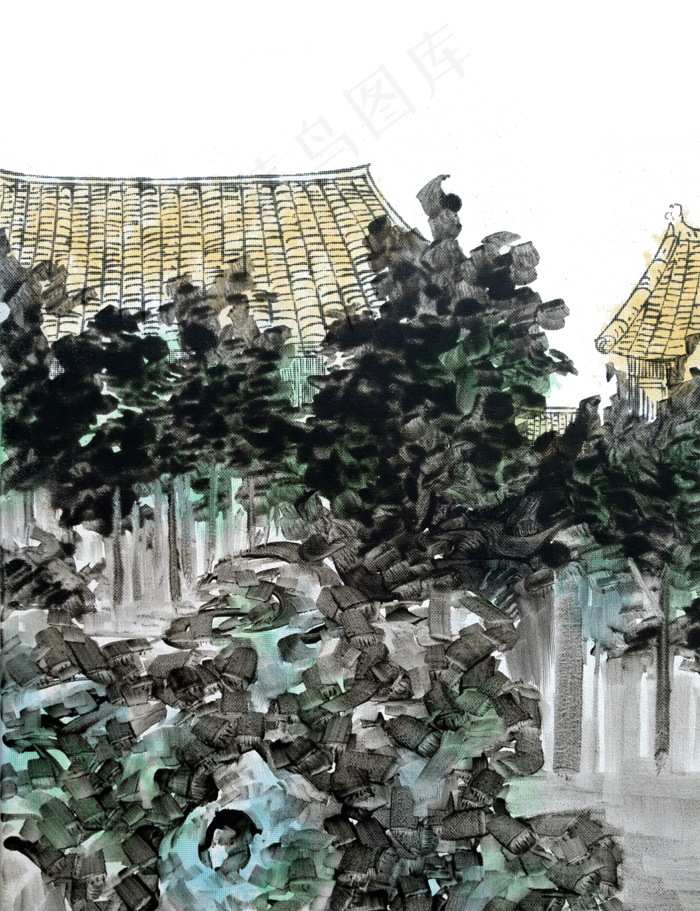 故宫紫禁城山石水墨园林,免抠元素(1414*1841px 300 dpi )psd模版下载