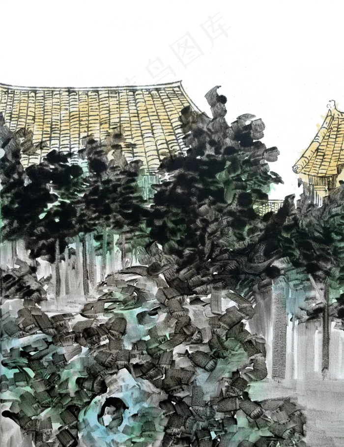 故宫紫禁城山石水墨园林,免抠元素(1414*1841px 300 dpi )psd模版下载