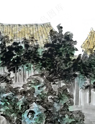 故宫紫禁城山石水墨园林,免抠元素