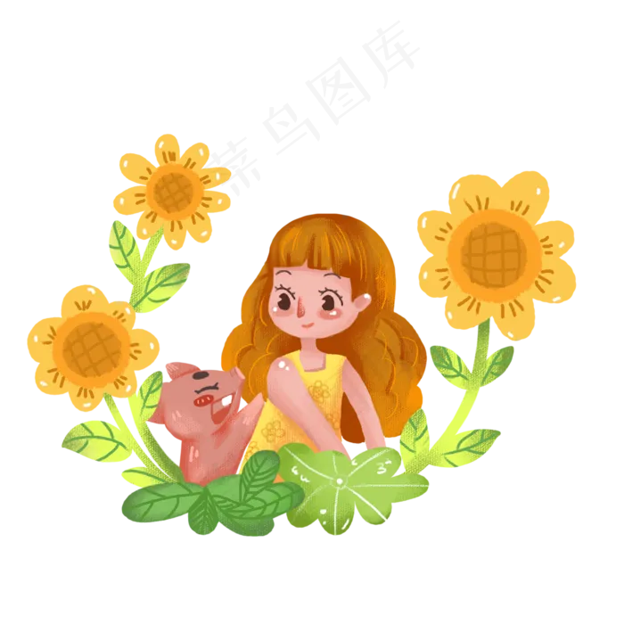 处暑植物女孩向日葵小猪(2000X2000(DPI:300))psd模版下载