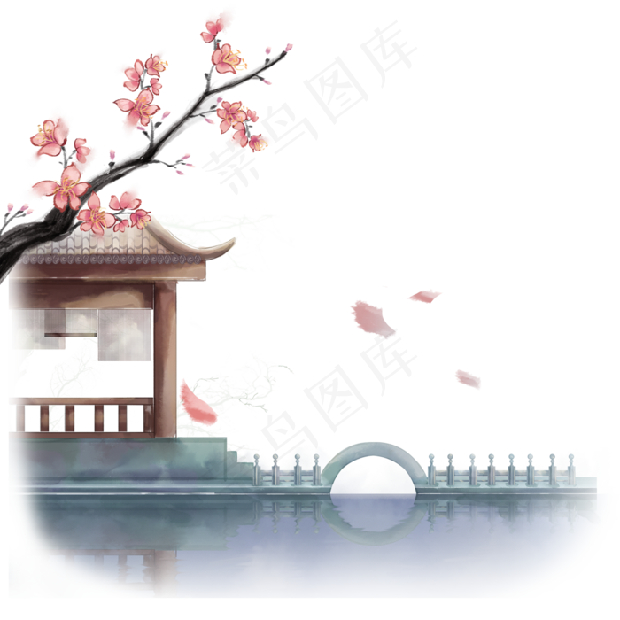 中国风唯美园林建筑,免抠元素