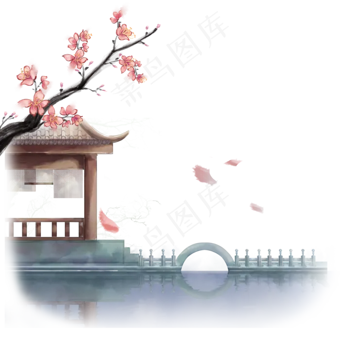 中国风唯美园林建筑,免抠元素