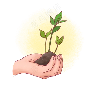卡通手绘手捧树苗PNG免抠素材