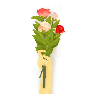 手绘卡通一只举着花束的手可商用