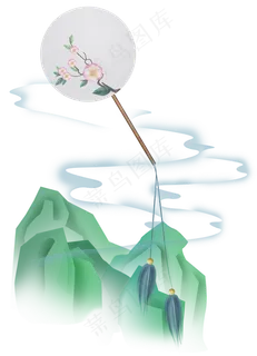 中国风团扇和山峰