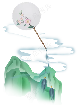 中国风团扇和山峰