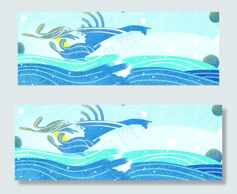 蓝色的浪花背景插画