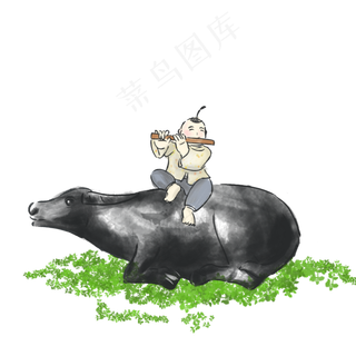 二十四节气清明春天牧童水牛,免抠元素