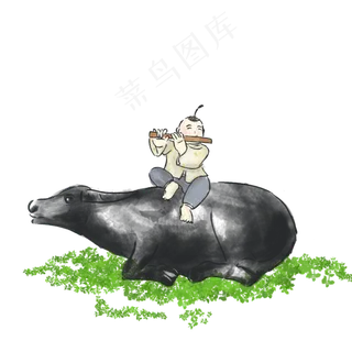 二十四节气清明春天牧童水牛,免抠元素