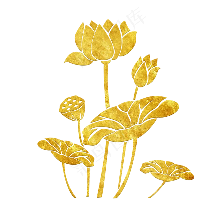中国风传统烫金鲜花花纹装饰图之,免抠元素(2500X2500(DPI:300))psd模版下载