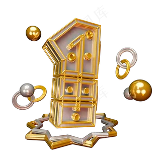 C4D字体倒计时数字1艺术字可商用