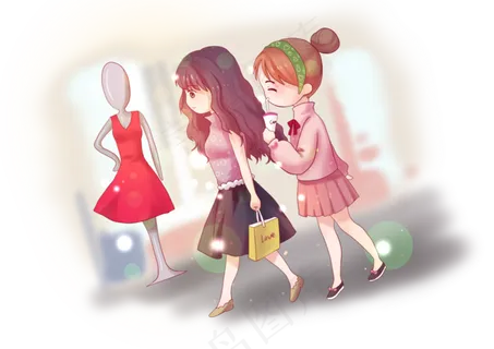妇女节闺蜜开心出门逛街买衣服购,免抠元素 妇女节闺蜜开心出门逛街买衣服购,免抠元素
