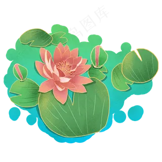 荷花荷叶莲子飘落png素材