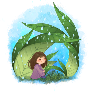 植物节气雨水农历少女听雨春雨PNG,免抠元素