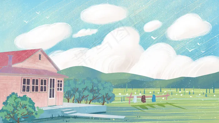 乡村房屋自然小清新风景(2880*1620px 300 dpi )