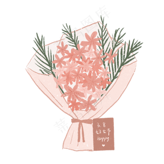 3.8粉色清新花束贺卡繁花鲜花妇女,免抠元素