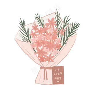 3.8粉色清新花束贺卡繁花鲜花妇女,免抠元素