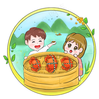 三只大螃蟹手绘PNG