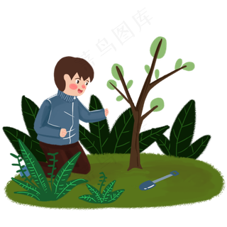 植树节成年大人种树手绘人物PN