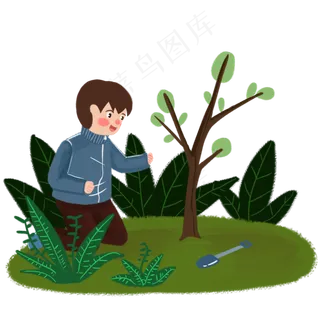 植树节成年大人种树手绘人物PN