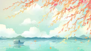 绿色唯美卡通治愈小清新秋季秋天风景配图