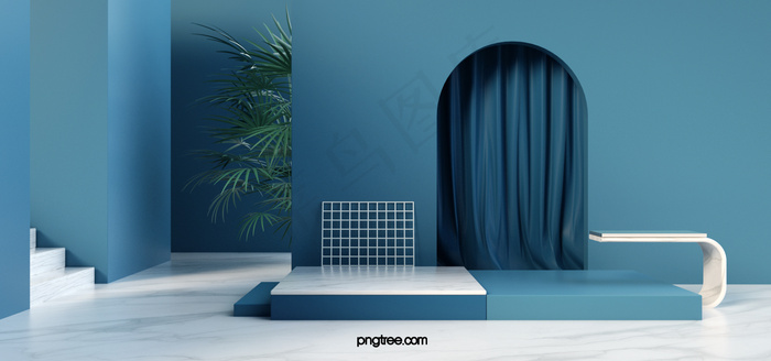 蓝色ins风格3d展台背景