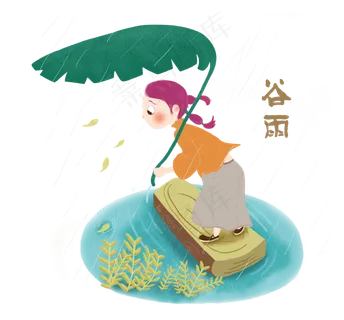 谷雨拿着叶子的小女孩