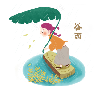 谷雨拿着叶子的小女孩