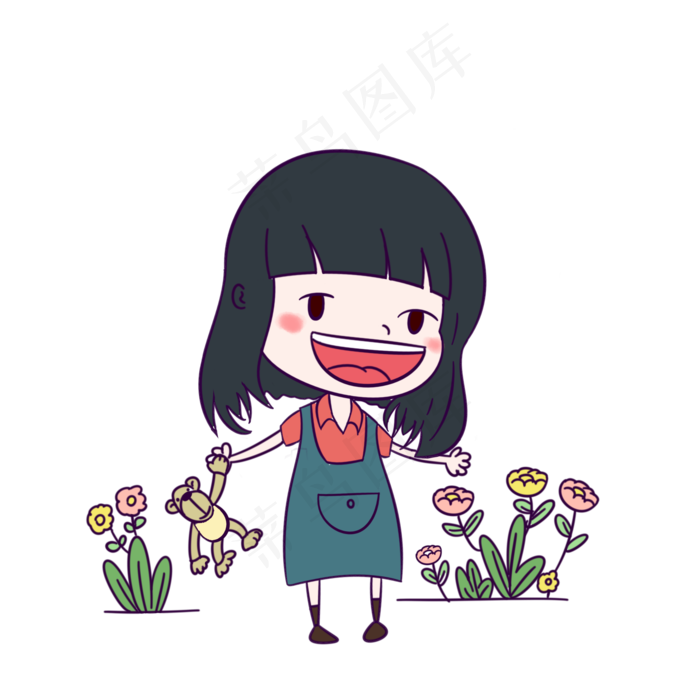 儿童节拿着玩具的女孩手绘(2000X2000(DPI:299))psd模版下载