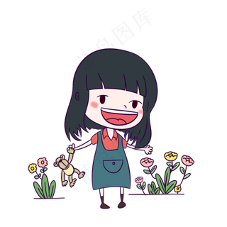 儿童节拿着玩具的女孩手绘