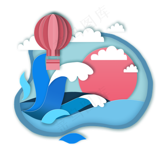 手绘清新夏日岛沙滩剪纸