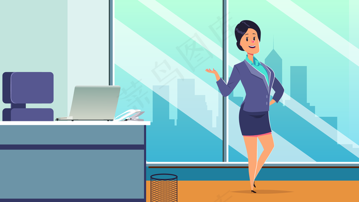 办公室女白领上班场景插画