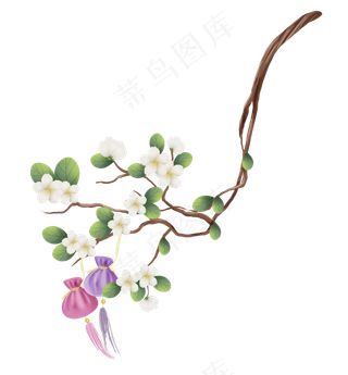 古风挂在苹果树上的香囊,免抠元素