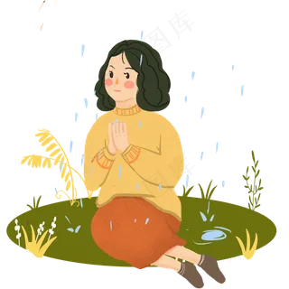 谷雨坐着祈祷的小女孩