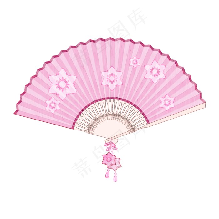 中式风格桃花折扇夏季纳凉用品PNG,免抠元素