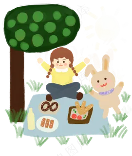 立春可爱小女孩和小兔子一起在户