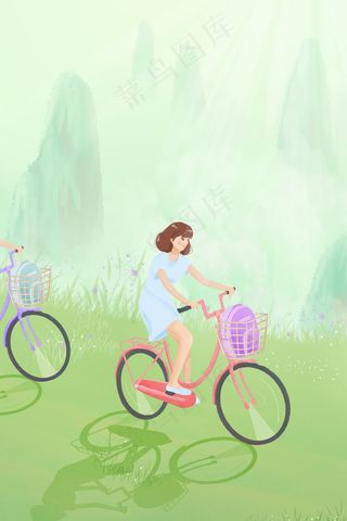 春天出游小清新骑单车配图