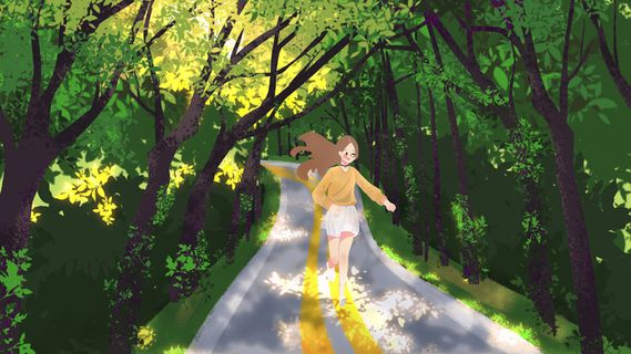 夏天森林跑步女孩