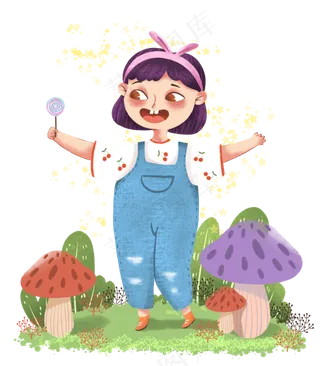 六一儿童节手拿棒棒糖的小女生,免抠元素