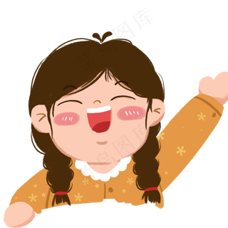 举手的卡通小女孩免抠图