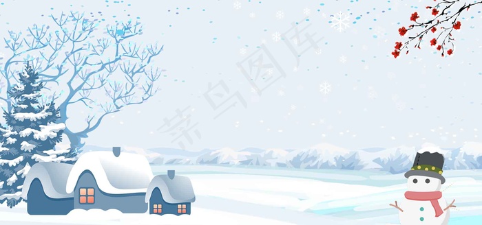 冬季雪人房屋暖冬文艺蓝色banner