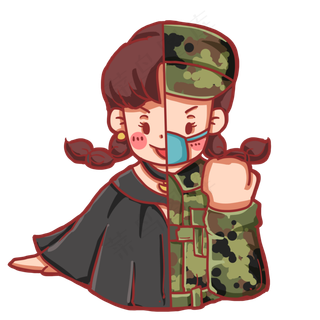 时尚女性疫情女兵,免抠元素