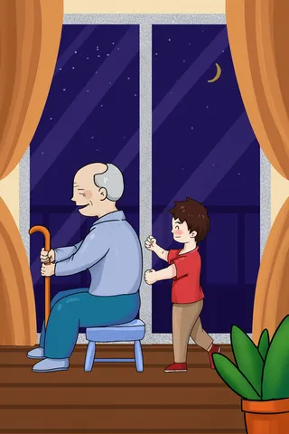 社会民生养老棕色卡通关爱老人