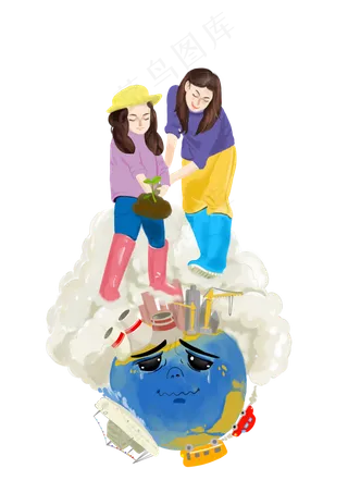 植树节铲土的小孩