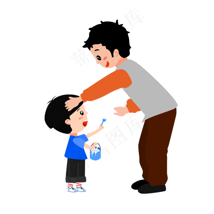 免扣卡通父亲小孩